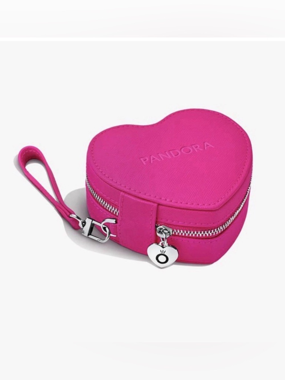 Pandora Pink Leather Heart Shaped Travel Jewelry Box Organizer Wristlet